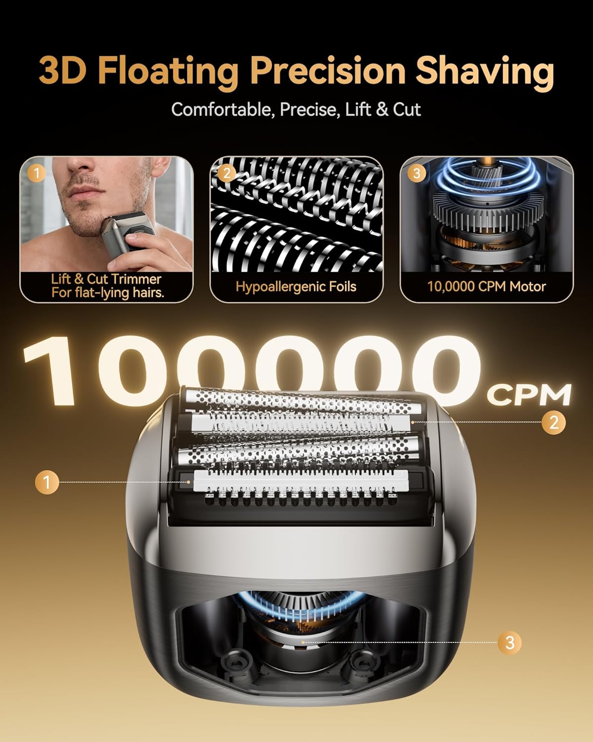 Full Metal Electric Foil Shaver for Men: 4 Floating Blades, IPX7 Waterproof Wet & Dry Mini Razor, 120-Min Runtime USB-C Rechargeable, Quiet Travel Groomer with LED Display & Travel Lock