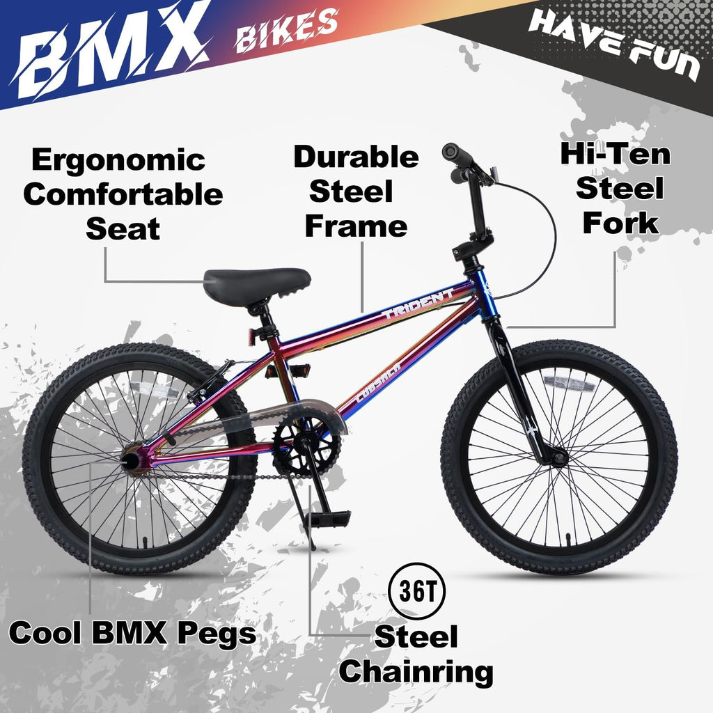 cubsala 20 24 26 Inch BMX Race Bike Trident Bicycles Beginner-Level to Advanced Riders with 2 Pegs, Multiple Colors