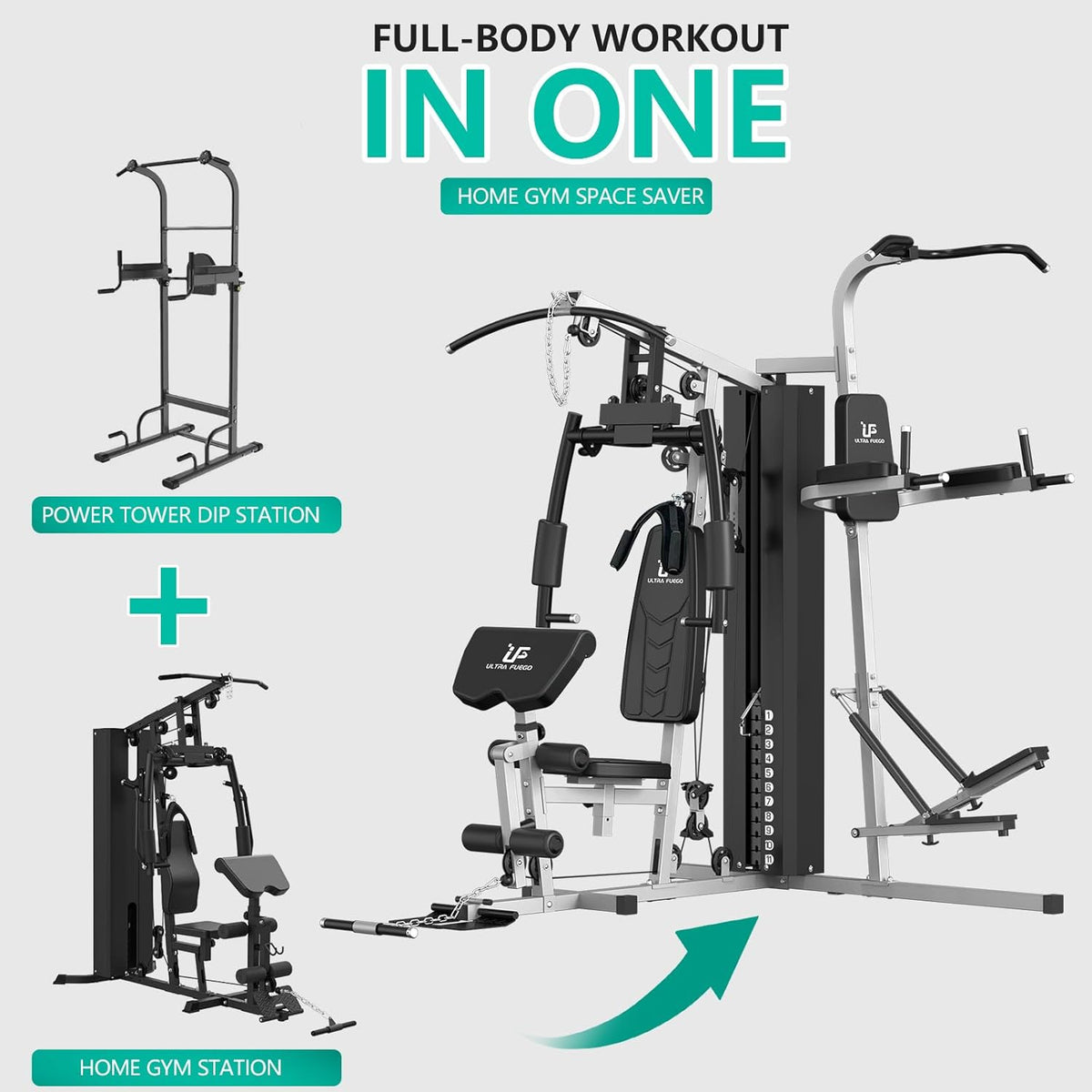 ULTRA FUEGO Multifunctional Home Gym Equipment Workout Station with Pulley System, Arm, and Leg Developer for Full Body Training
