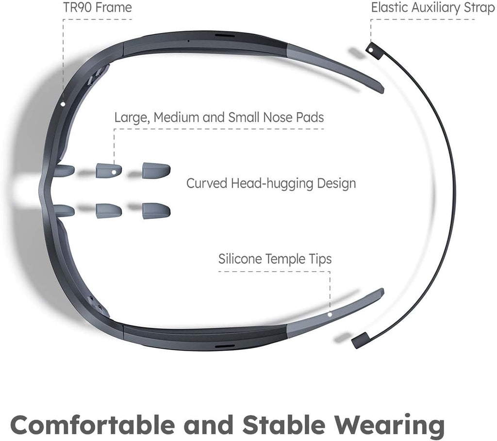 Sports Audio Sunglasses, Smart Bluetooth Glasses for Cycling, Running and Hiking. Black Frame & Transition AR Purple.