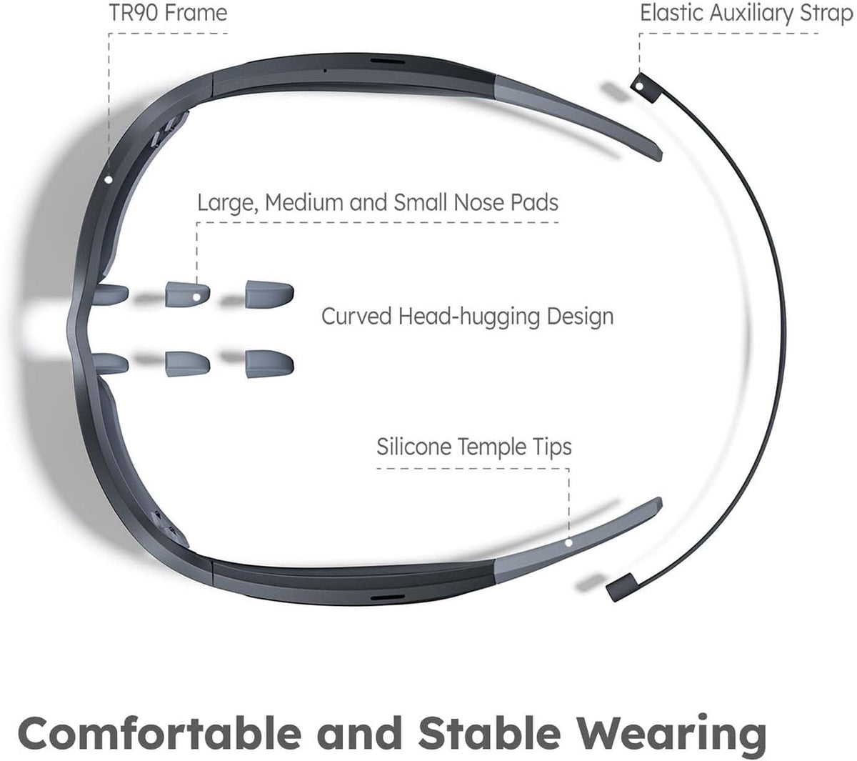 Sports Audio Sunglasses, Smart Bluetooth Glasses for Cycling, Running and Hiking. Black Frame & Transition AR Purple.