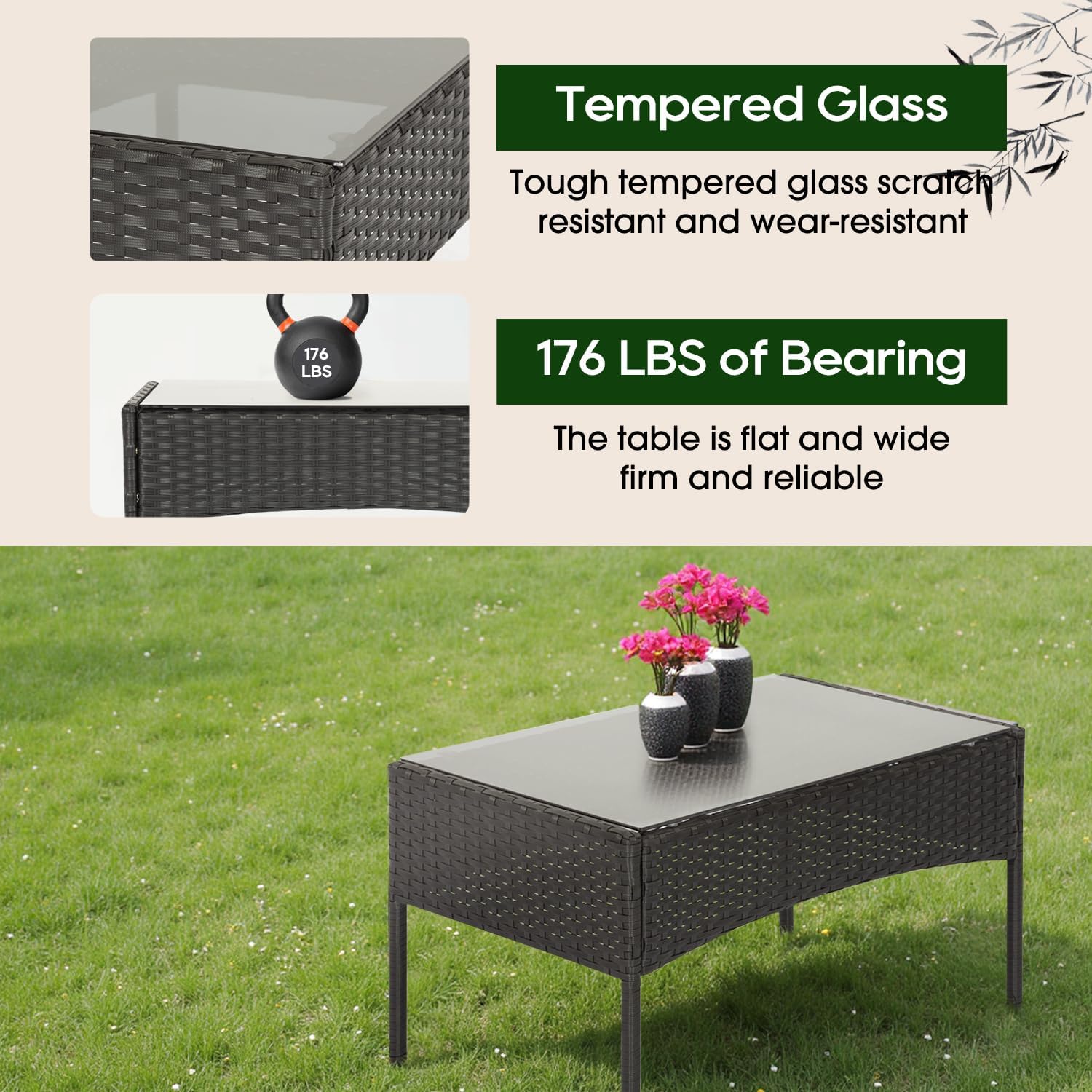 FDW | 4-Piece Patio Furniture Set | Black | Outdoor Wicker Furniture with Coffee Table | Modern Rattan Chairs Conversation Set | Outdoor Seating | Weather-Resistant | for Porch, Garden, Lawn