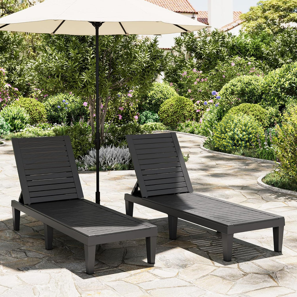 Outdoor Chaise Lounge Chair Set of 2,Lightweight Patio Chairs,Waterproof Lawn Chairs Lounge Outdoor,5-Positions Adjustable Pool Lounge Chair for Garden Beach Patio Poolside and Deck,Striped Black