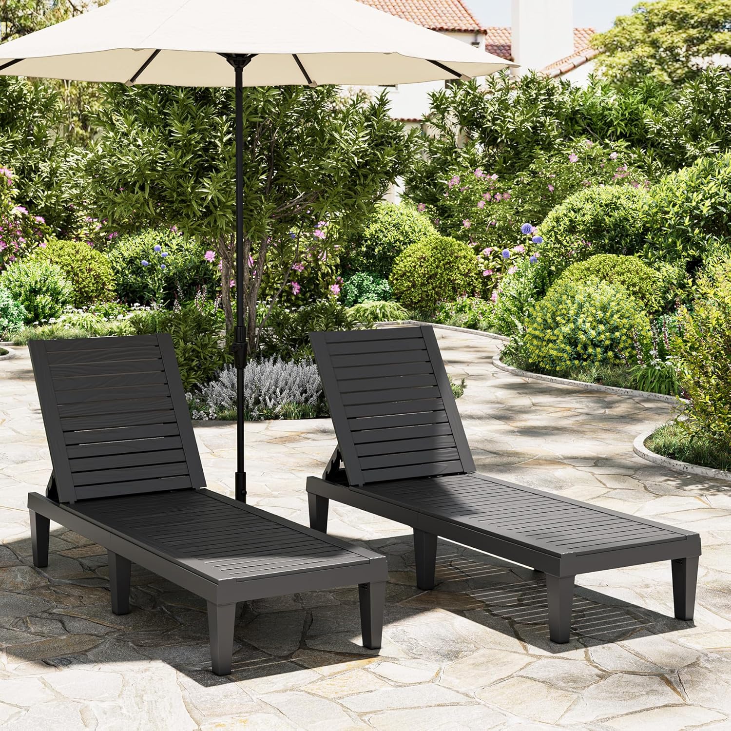 Outdoor Chaise Lounge Chair Set of 2,Lightweight Patio Chairs,Waterproof Lawn Chairs Lounge Outdoor,5-Positions Adjustable Pool Lounge Chair for Garden Beach Patio Poolside and Deck,Striped Black