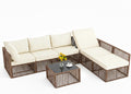 7-Piece Outdoor Patio Furniture Set, Modern PE Rattan Sectional Sofa with Adjustable Chaise Lounge, Modular All-Weather Wicker Conversation Set for Backyard, Poolside, Porch (Brown-Beige)