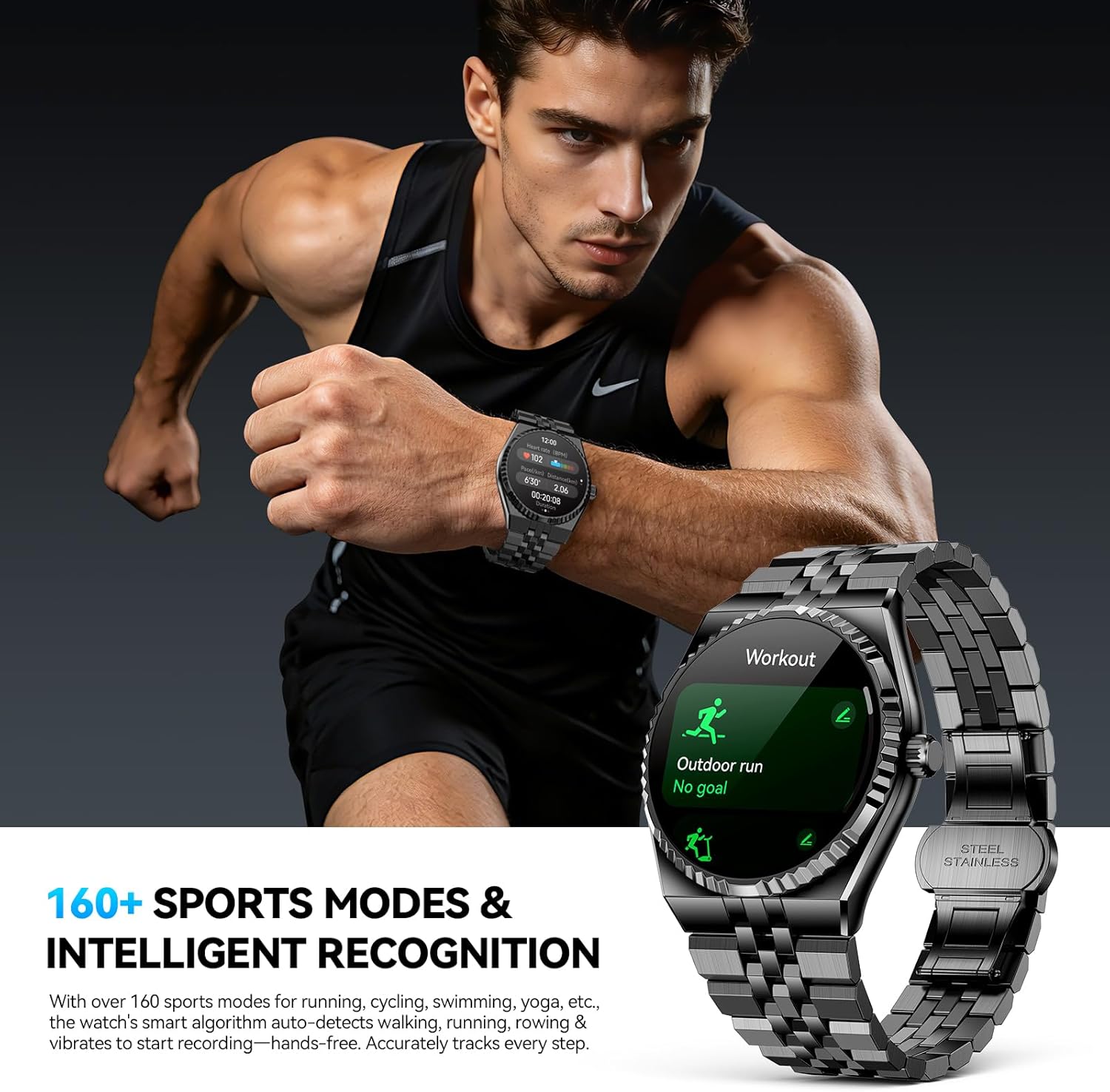 2026 Smart Watch with Bluetooth Calls, 1.32" AMOLED Display, 160+ Sports Modes, Heart Rate/Blood Oxygen/Blood Pressure/Sleep Monitor, IP68 Waterproof, Compatible with iOS Android for Men Women Black