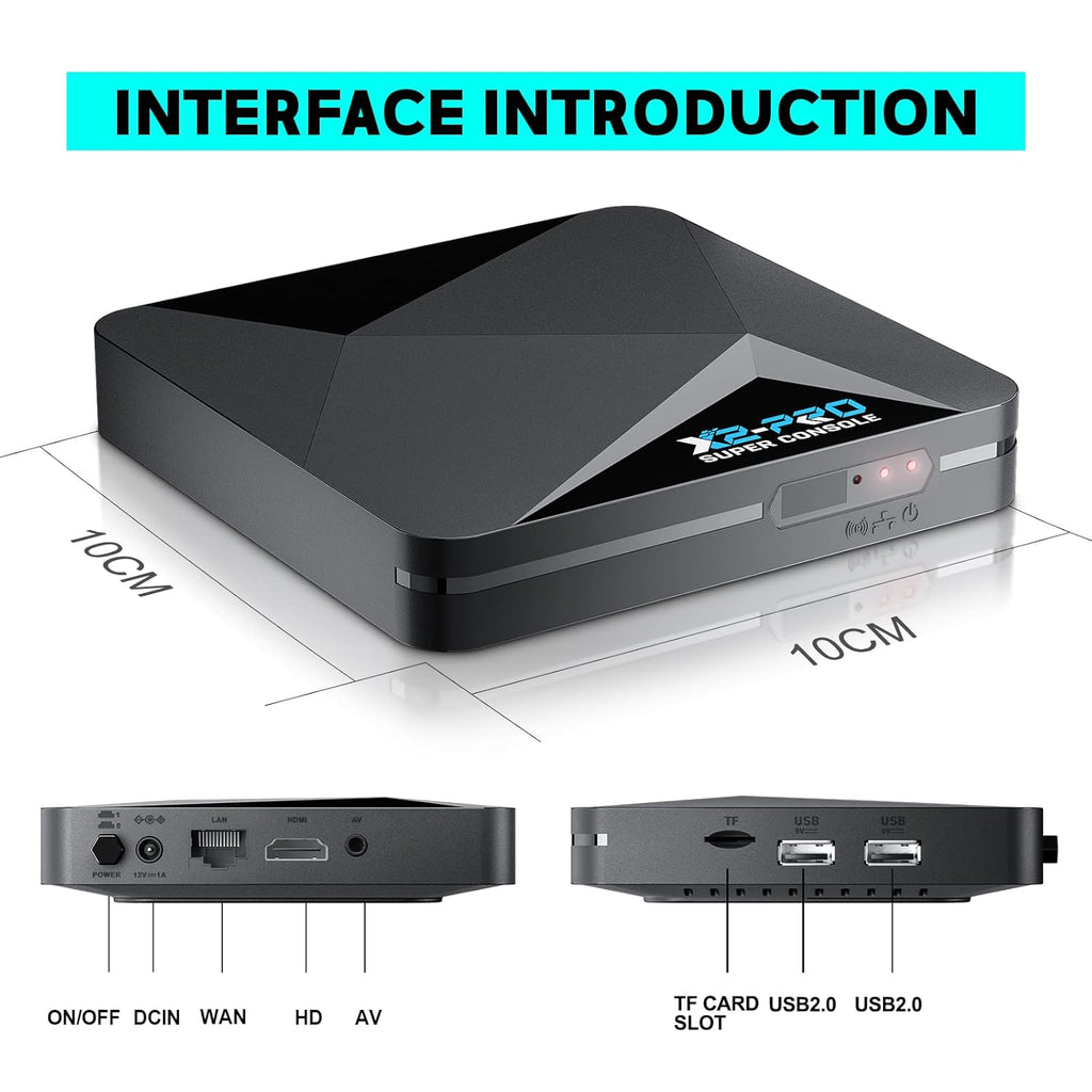 Kinhank 2025 Super Console X2 Pro Pre-installed 65,000+ Classic Games,Retro Game Consoles Compatible with 60+ Emulators,EmuELEC 4.6&Android 9.0, 4K HD Output,2 Wireless Controllers
