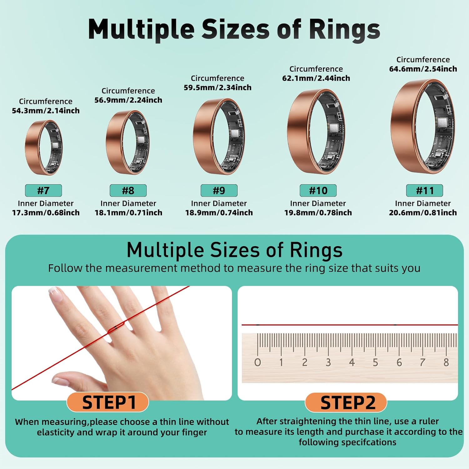 Smart Ring with Sleep Monitoring, Step Counting, Heart Rate, Blood Oxygen for iOS and Android, No Subscription Fee, IP68 Waterproof Health Tracker (Silver, 7)