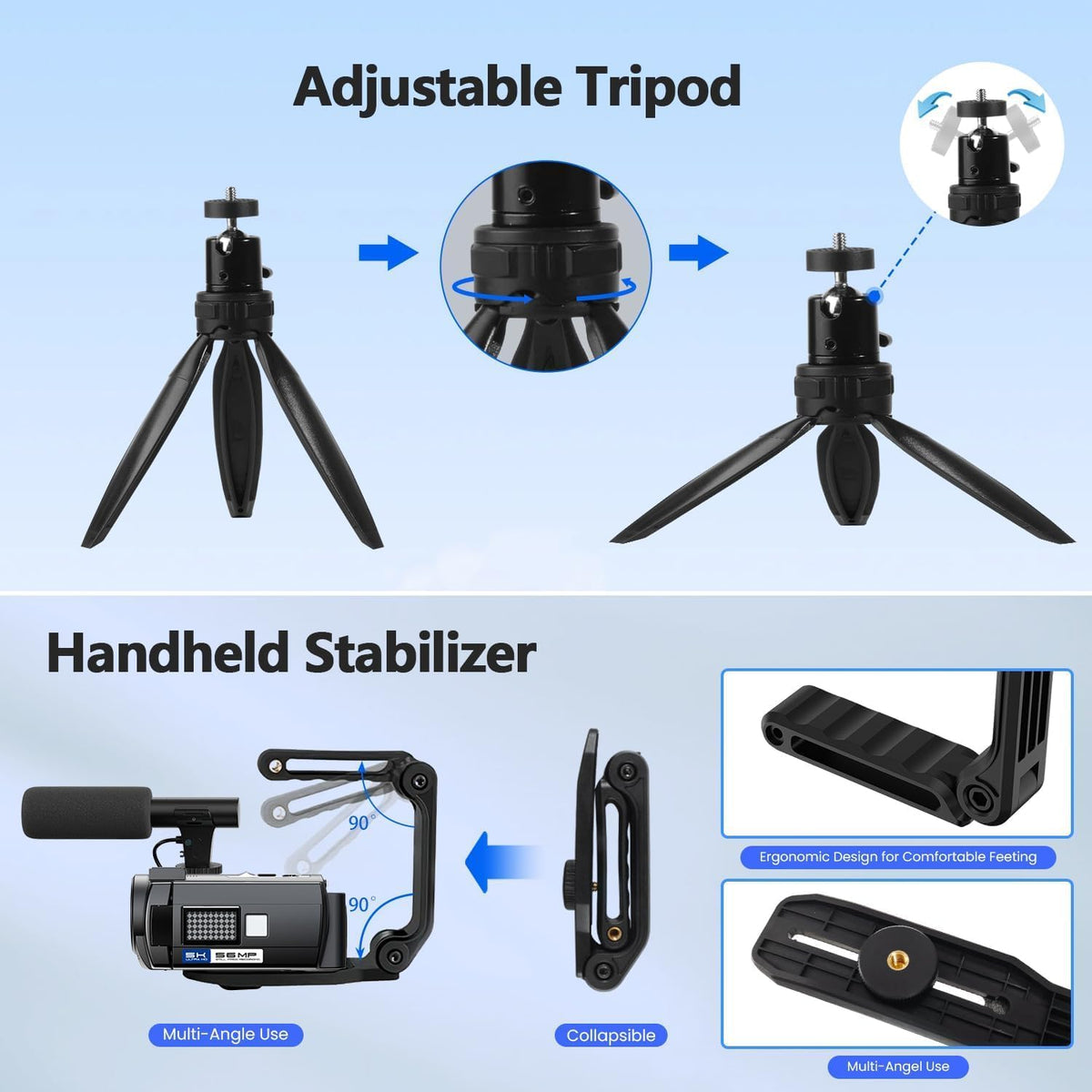 Camcorder Video Camera 5K 56MP Vlogging Camera for YouTube with 3" 270° Flip Touchscreen, Night Vision, WiFi, Webcam, Microphone, 64GB Card, Batteries, Remote, Tripod - Beginner Content Creator Kit