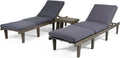 Christopher Knight Home Elliott Outdoor Acacia Wood 3 Piece Chaise Lounge Set, Gray Finish, Dark Gray