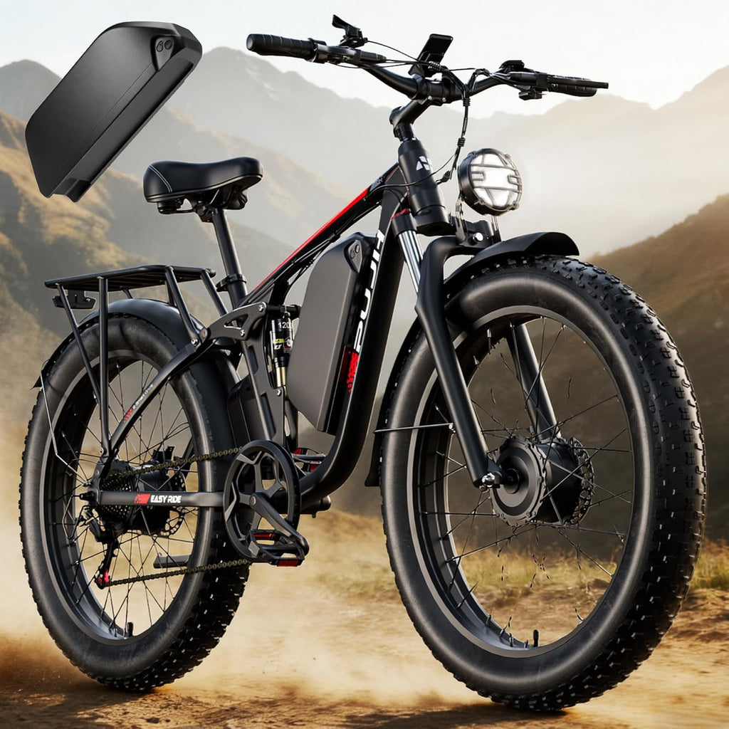 4000W Dual Motor Ebike with 52V 25Ah Removable Battery for Adults,Max Speed 38MPH Up to 100 Miles,24" Fat Tire Electric Bike for Snow Off-Road Commuter E-Bike for Men