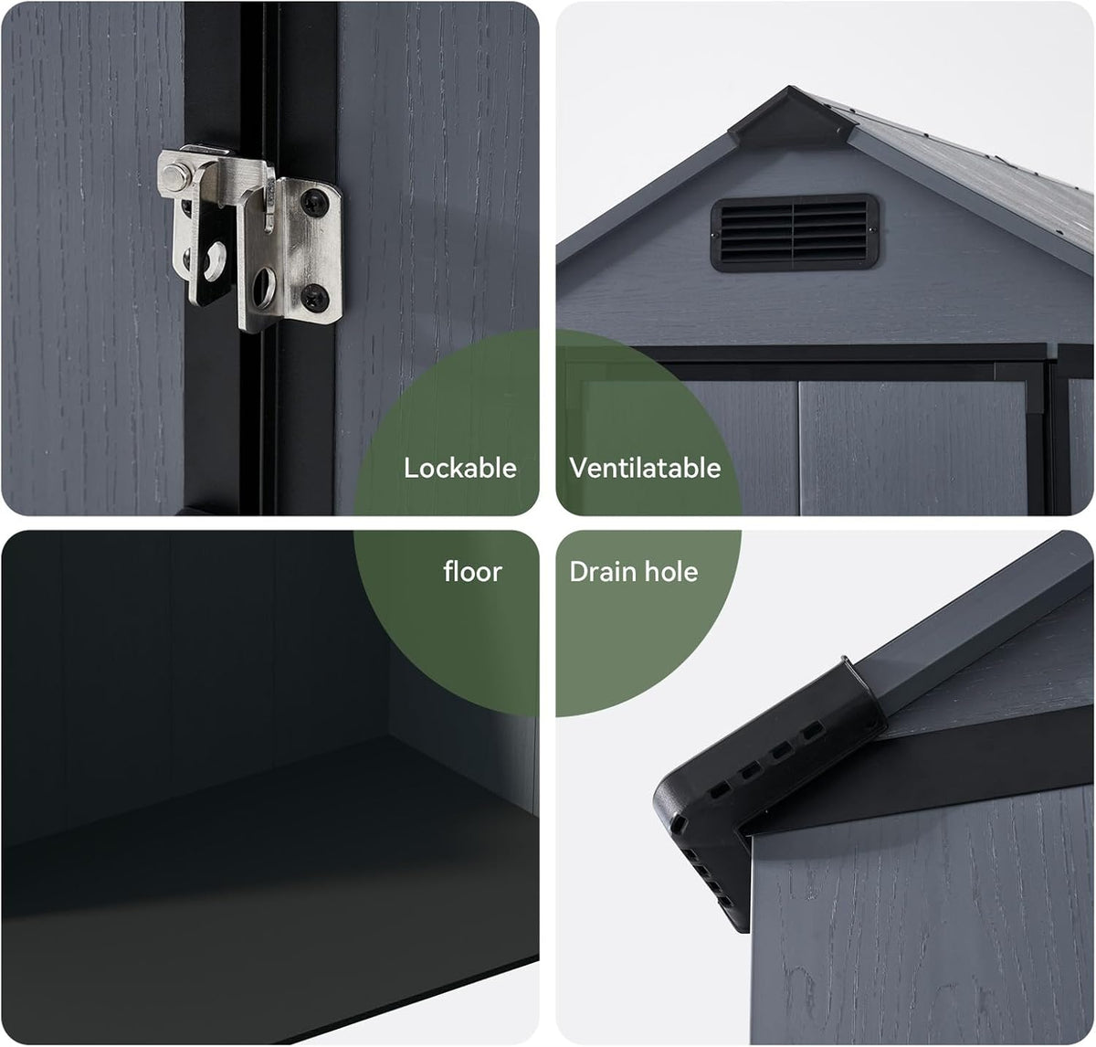 Aoxun 4x6 FT Resin Shed with Reinforced Floor, Outdoor Storage Shed, All-Weather Plastic Tool Storage with Lockable Door, Window & Vents for Garden, Patio, Bike & Garbage Can, Dark Gray