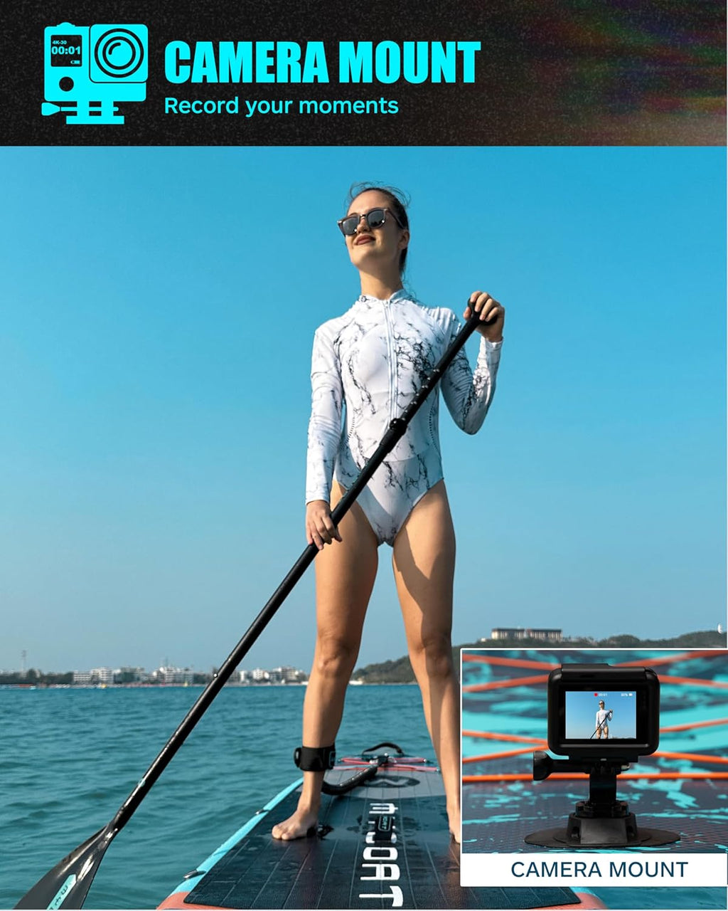 MYBOAT 11'6"×34"×6" Extra Wide Inflatable Paddle Board, Stand Up Paddle Board for Fishing, Sup Board with 3 Removable Fins, Dual Bungees, Camera Mount, Hand Pump, Strong Paddle,Leash