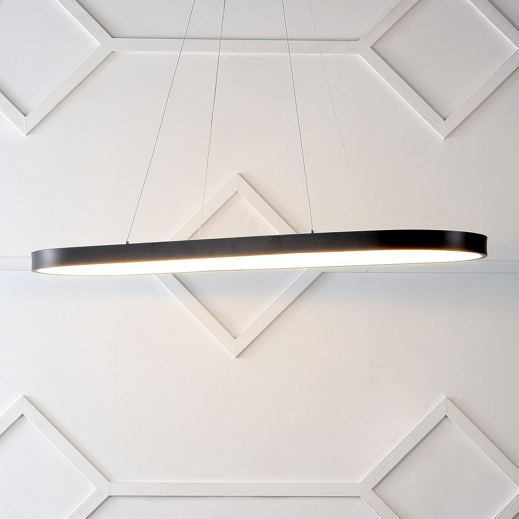 JONATHAN Y 38.75" Black 1-Light Iron Linear Integrated LED Pendant, Modern Bohemian Oval Ring Chandelier for Dining Room, Kitchen Island, Minimalist Dimmable Fixture JYL7120A
