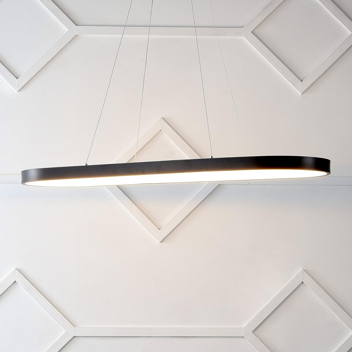 JONATHAN Y 38.75" Black 1-Light Iron Linear Integrated LED Pendant, Modern Bohemian Oval Ring Chandelier for Dining Room, Kitchen Island, Minimalist Dimmable Fixture JYL7120A