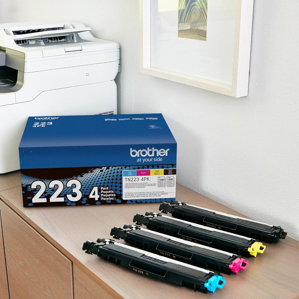 Brother Genuine Standard-Yield Toner Cartridge Four Pack TN223 4PK - Includes one Cartridge Each of Black, Cyan, Magenta & Yellow Toner, Standard Yield, Model: TN2234PK