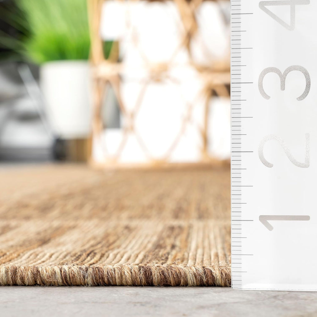 Nuloom Asha Light Brown/Ivory, 9'6" x 12', Casual, Striped Border, Soft and Cozy, High Traffic, Stain Resistant, Easy Clean, Durable Area Rug for Indoor/Outdoor Patio, Deck, Porch, Garden, Courtyard