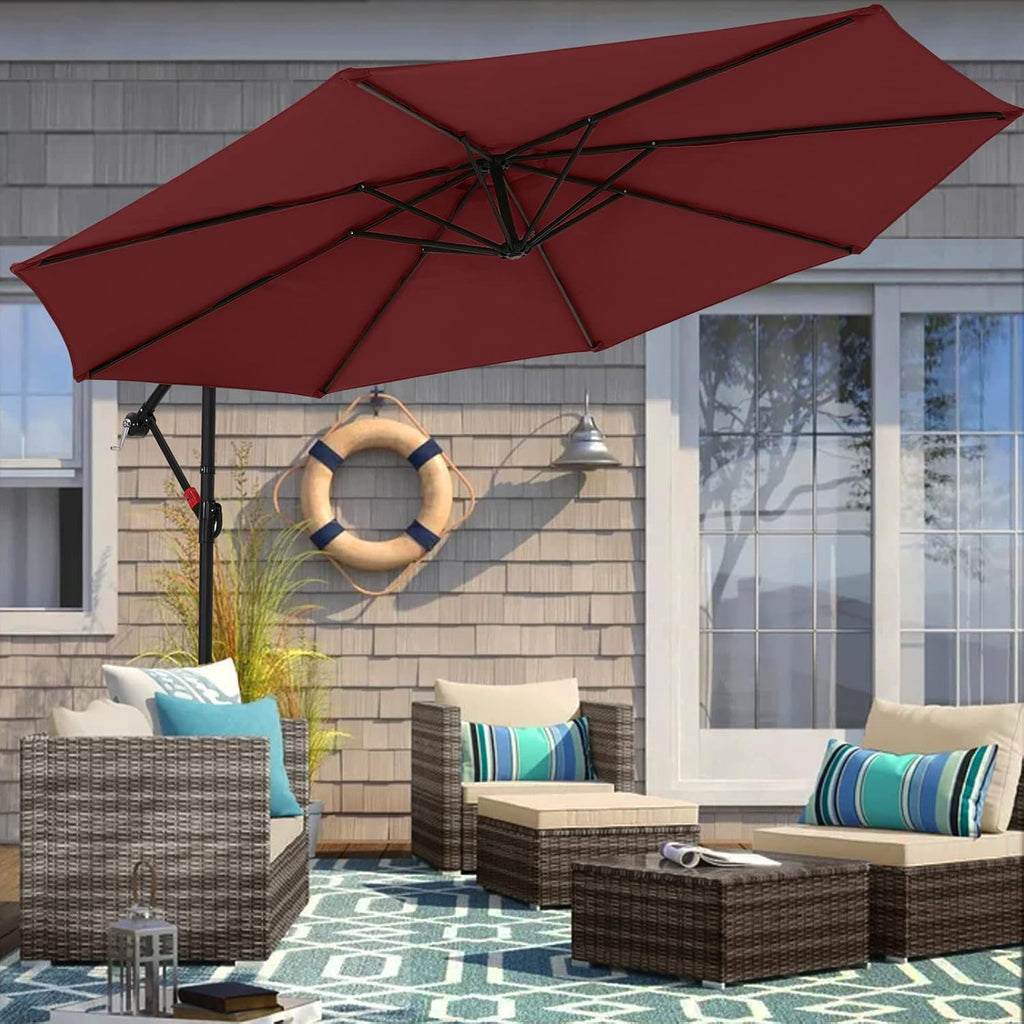 MASTERCANOPY 10FT Patio Umbrella,Outdoor Offset Cantilever Umbrella with Crank and Cross Base (Burgundy)