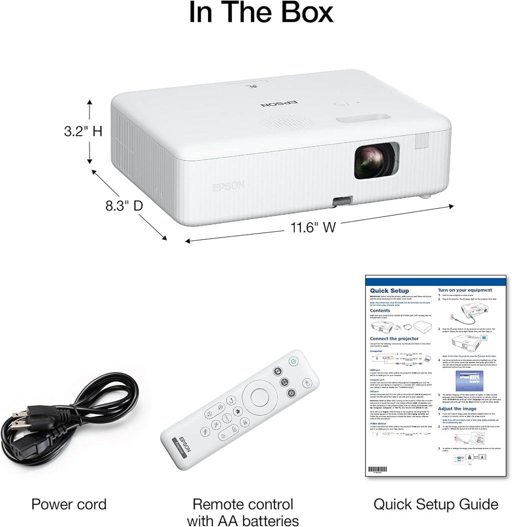 Epson EpiqVision Flex CO-W01 Portable Projector 3-Chip 3LCD, Widescreen, 3000 Lumens Color/White Brightness, 5 W Speaker, 300-Inch Home Entertainment and Work, Streaming Ready