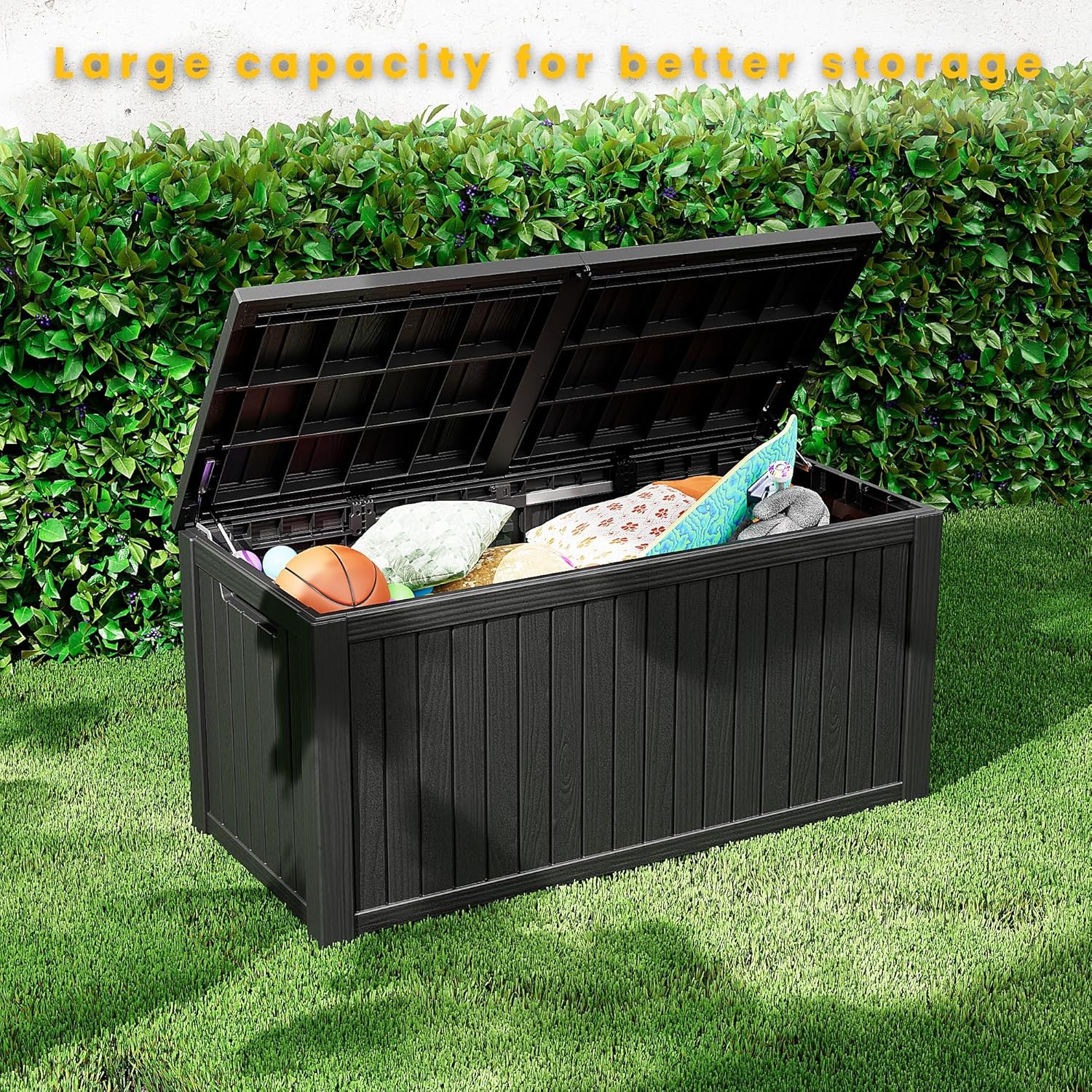 Outdoor Storage Box Waterproof, 200 Gallon Lockable Resin Large Deck Box, Patio Storage Bin for Pool Accessories Cushion Furniture, Garden Tools, UV-Resistant Outside Delivery, Black
