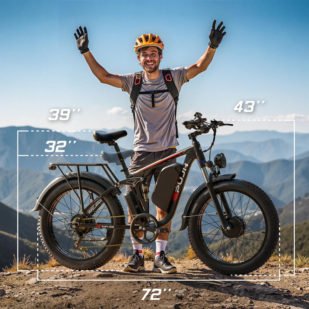 6000W Max Speed 45MPH Dual Motor Electric Bike for Adults,60V 1200Wh Removable Battery with 24" Fat Tire Up to 100 Miles Range with Full Suspension All Terrain Ebike for Men Women PU364