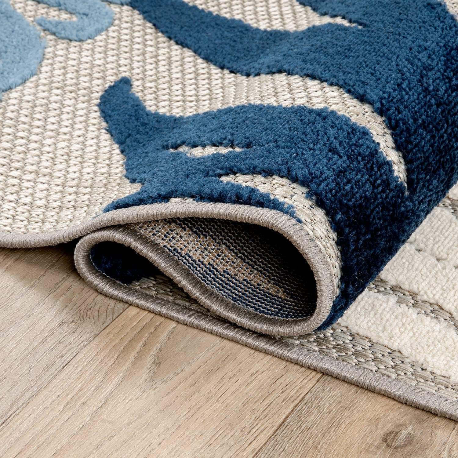 Rugshop Navy Lucca Contemporary Floral Indoor/Outdoor Area Rug Durable Polypropylene, Weather Resistant, Easy to Clean Perfect for Patio, Backyard, Deck and Outdoor Lounge 7'10" x 10'