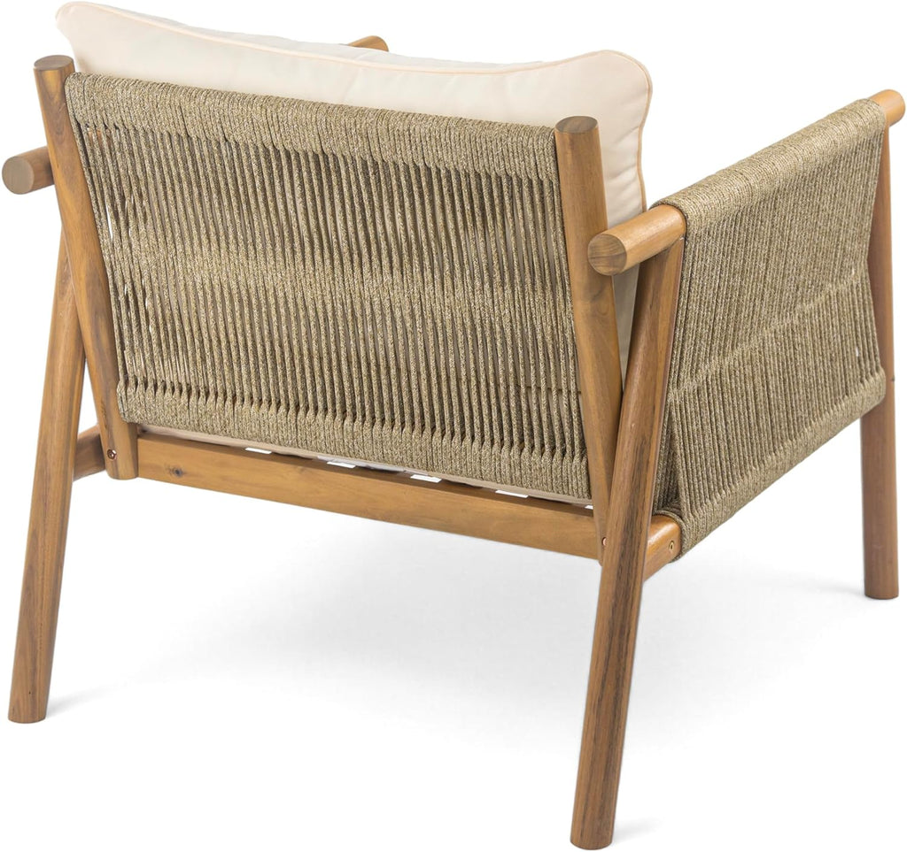 Christopher Knight Home Posey Acacia Wood Lounge Chair Outdoor Set of 2 with Removable Cushion, Solid Wood Patio Accent Chair, Patio Furniture Set Sofa Chair, Teak+Beige