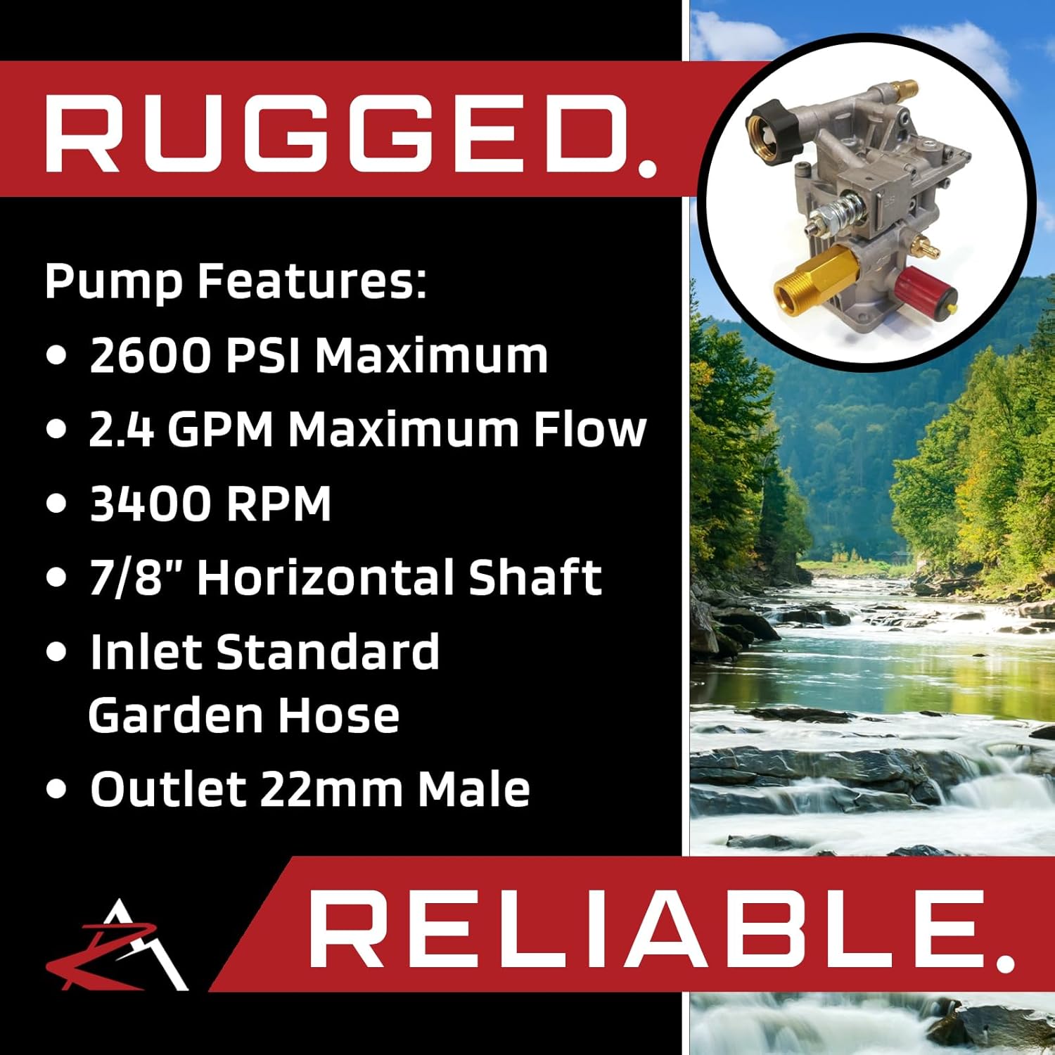 Himore | 2600 PSI 2.4 GPM 7/8" Horizontal Shaft with Keyway, 2.4G26 Pressure Washer Pump, fits many Makes & Models with Honda GC160 Horizontal Engines