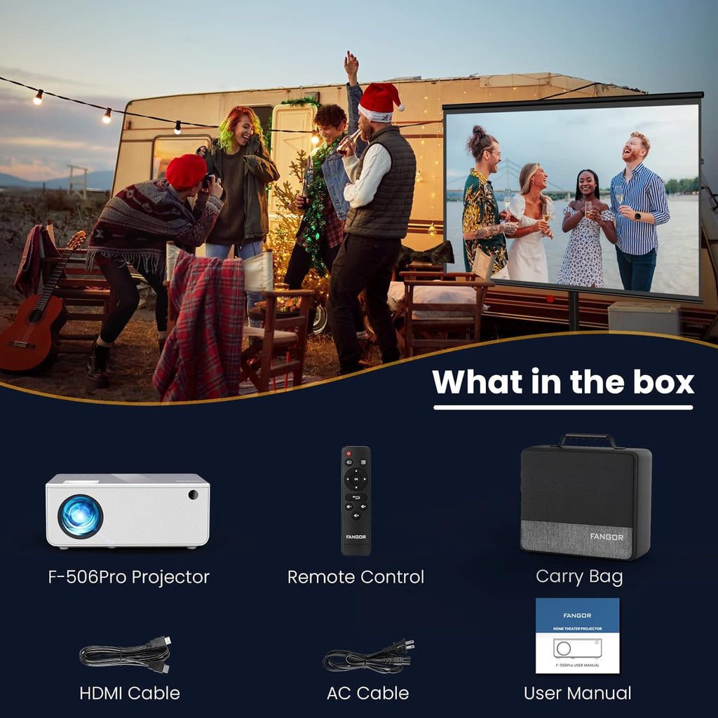 FANGOR 1080P HD Projector, WiFi Bluetooth Projectors, Max 230” Projection Screen Portable Home Theater Video Movie Proyector With Tripod, Compatible with HDMI, USB, Laptop, iOS & Android Phone