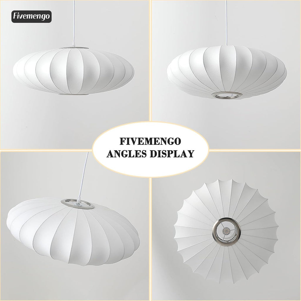 20 Inch Lantern Pendant Light, White Imitation Silk Lampshade, Bubble Pendant Light Fixture Ceiling Hanging Lamp Chandelier for Living Dinning Room Kitchen Island Bedroom Restaurant Cafe