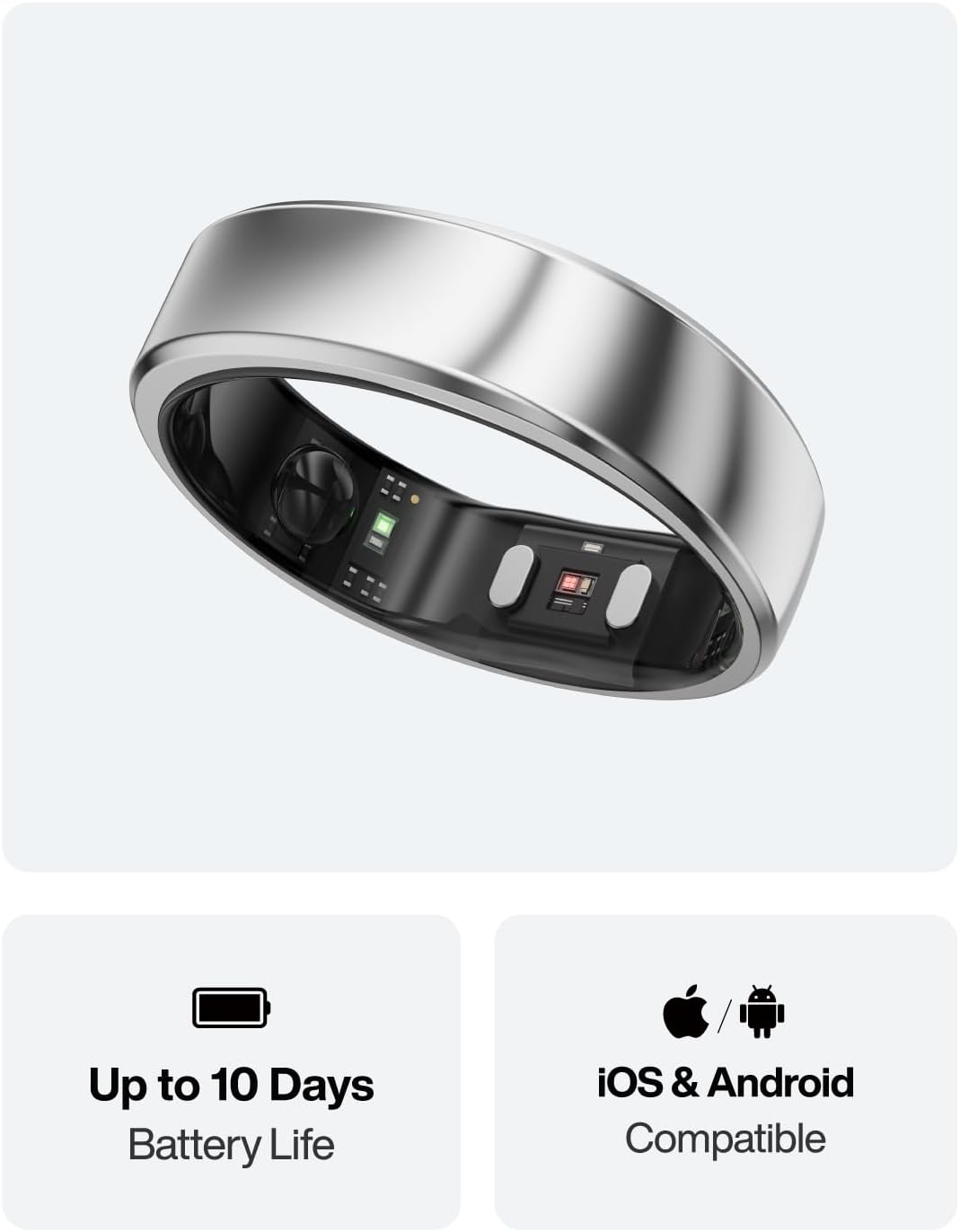 RingConn Gen 2 Air, Ultra-Thin AI Smart Ring, 10-Day Battery Life, Fitness/Sleep/Stress/HR Tracker for Women&Men, No App Fee for Standard Features, iOS & Android Compatible (Size 10, Galaxy Sliver)