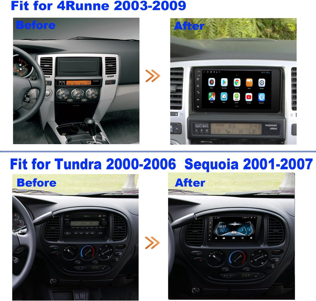 For Toyota Radio upgrade 4Runner 2003-2009 Tundra 2003-2006 Sequoia 2003-2007 Android Stereo replacement IPS touch screen steering wheel control build in wireless carplay Android Auto Free camera