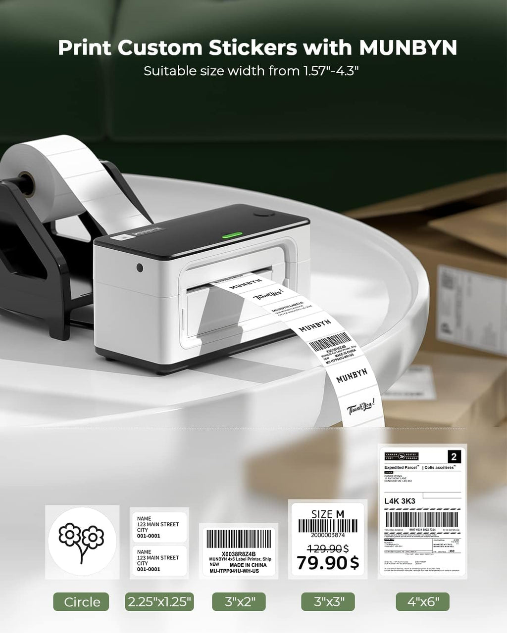 MUNBYN Shipping Label Printer RealWriter 941, 4x6 Thermal Label Printer for Shipment of Packages, Home Shipping Small Business, Compatible with macOS, Windows (USB/USB+Bluetooth)