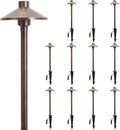 Gardencoin Solid Brass Low Voltage Pathway Lights (6.7'' Shade, 21.9'' Tall), 12V AC/DC Heavy Duty LED Landscape Path Lights Outdoor Wired, Antique Bronze Walkway Lights with Larger Stake, 12-Pack