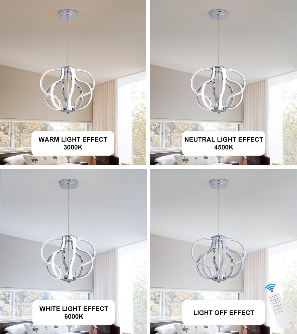 Modern Chrome LED Chandelier with Remote Control, Dimmable LED Chandelier with 3 Color Temperature,8 Lights Hanging Pendant Lights for Dining Room Foyer Entryway Kitchen Living Room