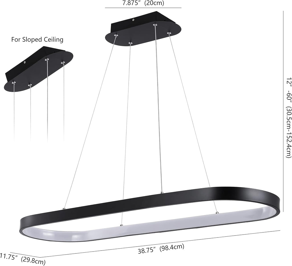 JONATHAN Y 38.75" Black 1-Light Iron Linear Integrated LED Pendant, Modern Bohemian Oval Ring Chandelier for Dining Room, Kitchen Island, Minimalist Dimmable Fixture JYL7120A