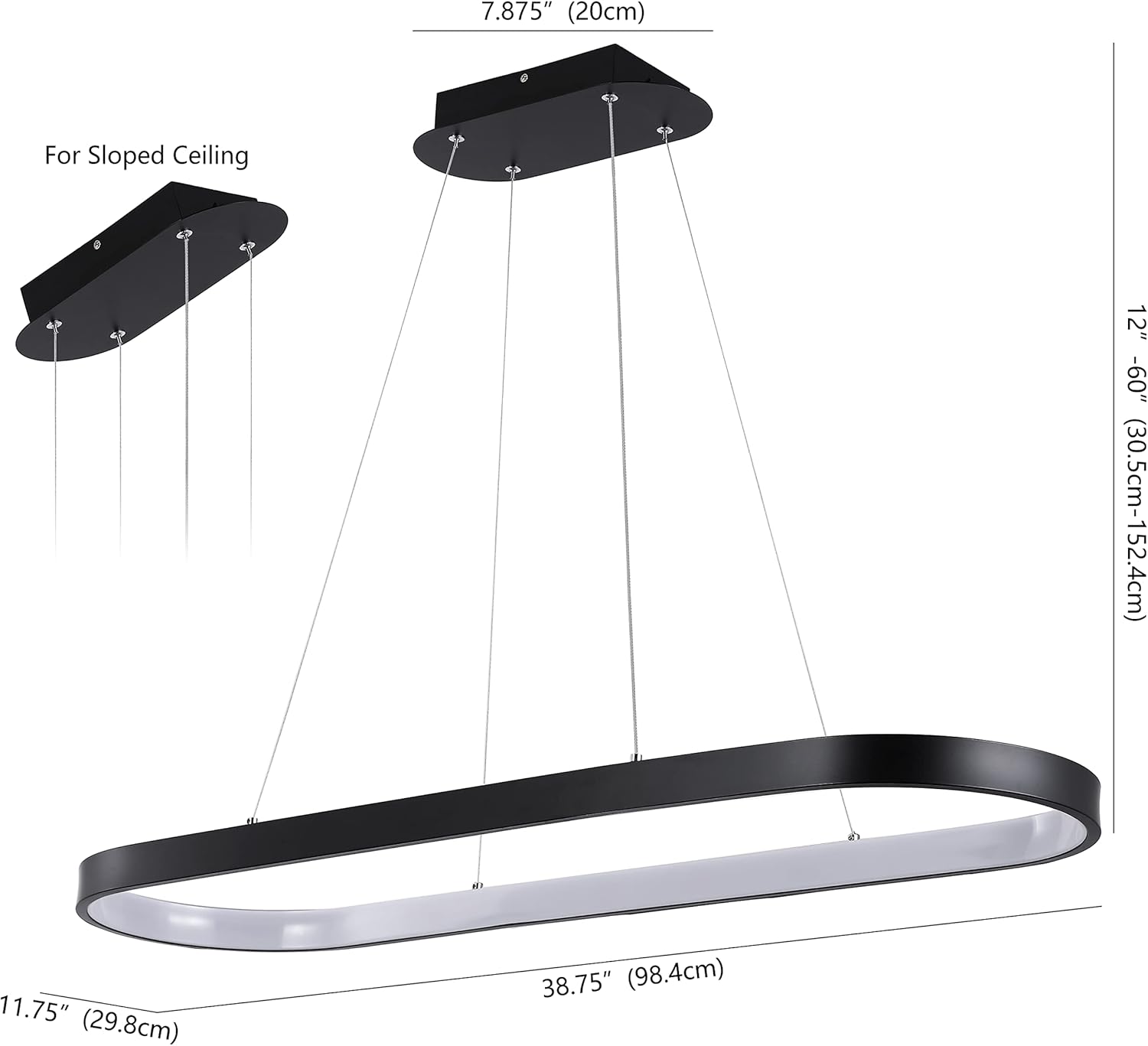 JONATHAN Y 38.75" Black 1-Light Iron Linear Integrated LED Pendant, Modern Bohemian Oval Ring Chandelier for Dining Room, Kitchen Island, Minimalist Dimmable Fixture JYL7120A