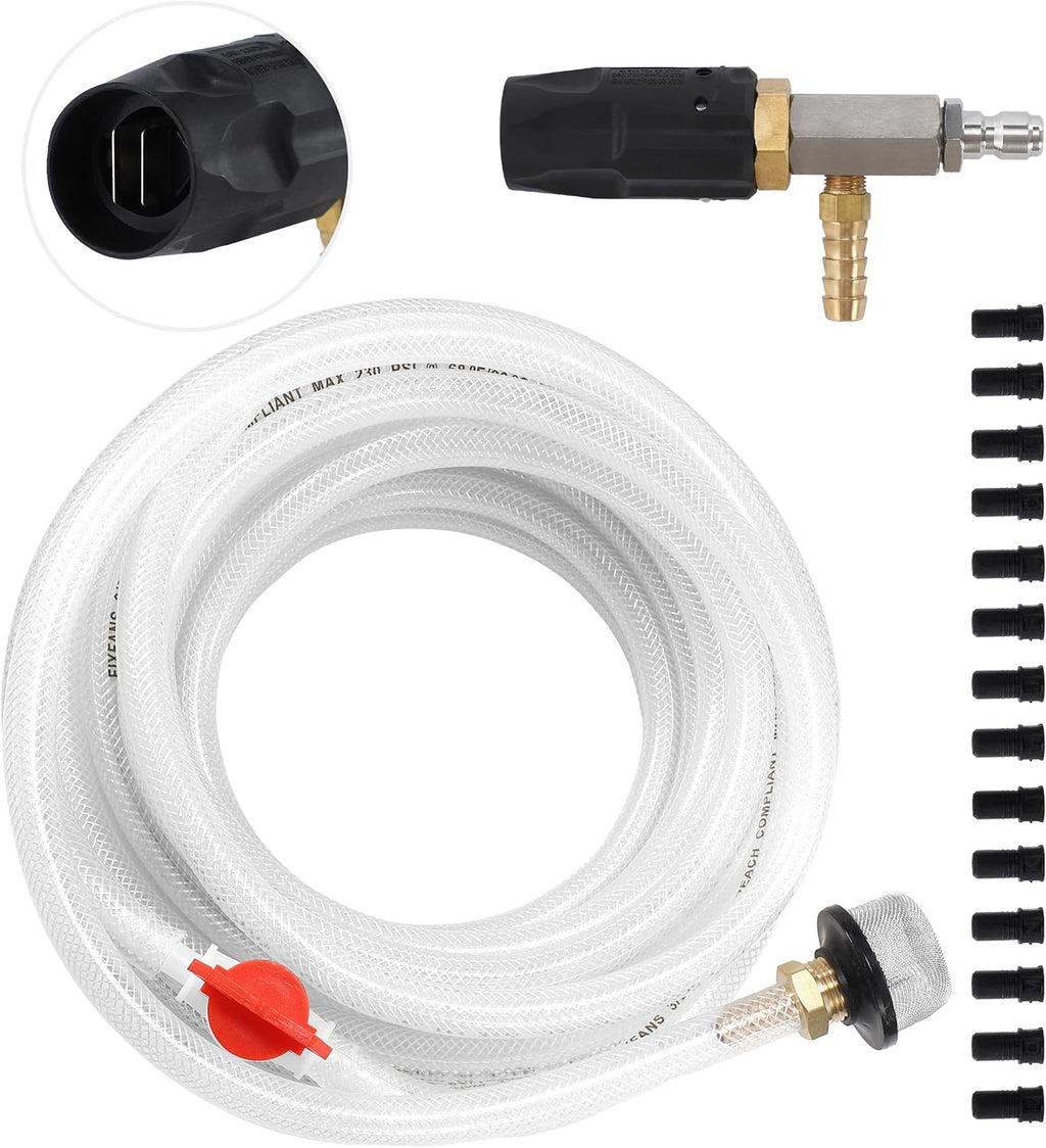 FIXFANS Adjustable Pressure Washer Long Range Nozzle 4-4.5 GPM with 45 FT Braid Hose, Downstream Injector Power Washer Spray Nozzle, External Chemical Injection, 1/4'' Quick Connect, 2500 to 4000 PSI