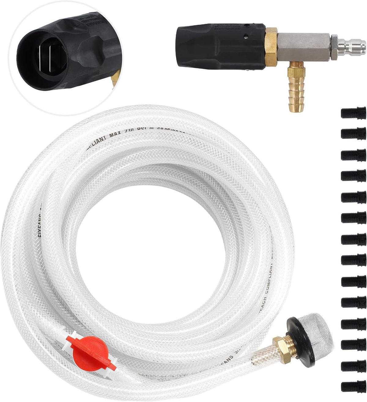 FIXFANS Adjustable Pressure Washer Long Range Nozzle 4-4.5 GPM with 45 FT Braid Hose, Downstream Injector Power Washer Spray Nozzle, External Chemical Injection, 1/4'' Quick Connect, 2500 to 4000 PSI