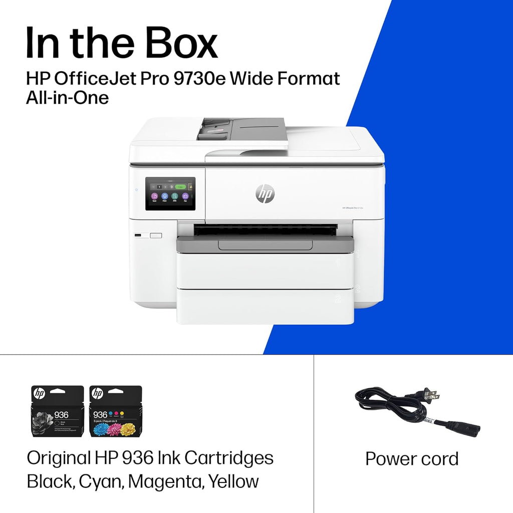 HP OfficeJet Pro 9730e Wide Format Wireless All-in-One Color Inkjet Printer, Print, scan, Copy, ADF, Duplex Printing Best-for-Office, 3 Month Instant Ink Trial Included, AI-Enabled (537P6A)