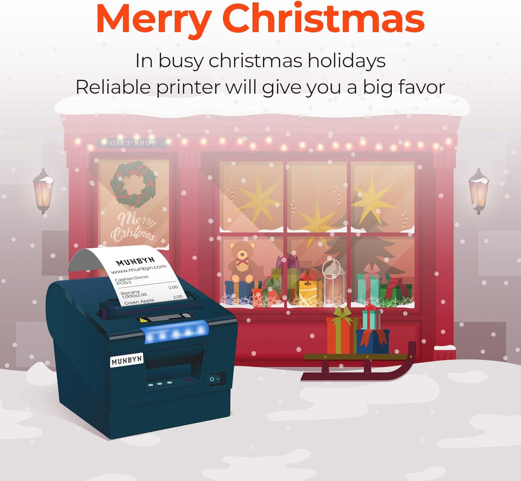 MUNBYN Receipt Printer P068, 3 1/8" 80mm Direct Thermal Printer, POS Printer with Auto Cutter - Thermal Receipt Printer with USB Serial Ethernet Windows Driver ESC/POS Support Cash Drawer