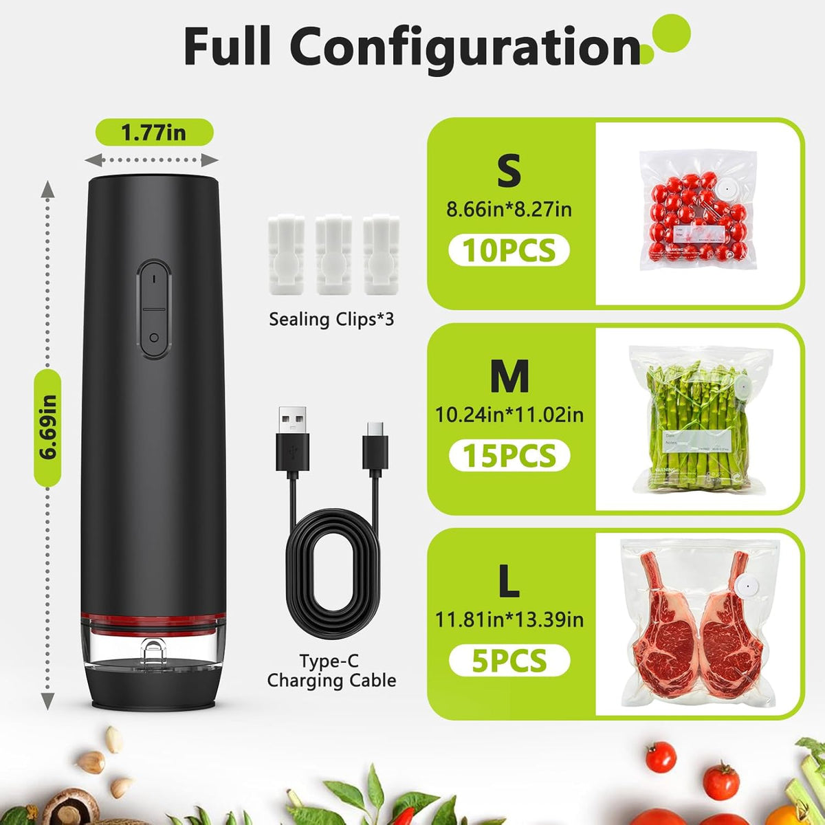 Compact Vacuum Sealer for Food, Cordless Handheld Vacuum Sealer Machine with 30 Reusable Vacuum Seal Bags, Ideal Portable Vacuum Sealer for Travel, Kitchen Meal Prep and Camping