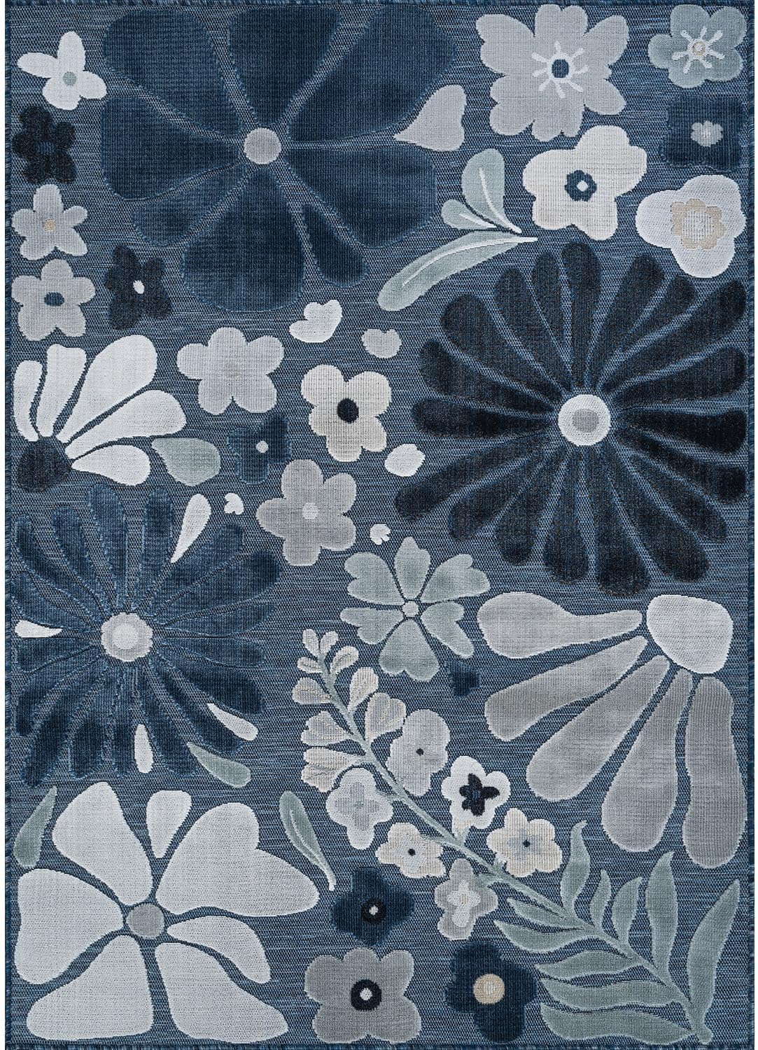 Beverly Rug Outdoor Rug 6x9 Modern Floral Tropical Area Rugs for Outdoor and Indoor Patio Easy to Clean Non Shedding Living Room Porch Garden Washable Outside Carpet (6 x 9 Navy)