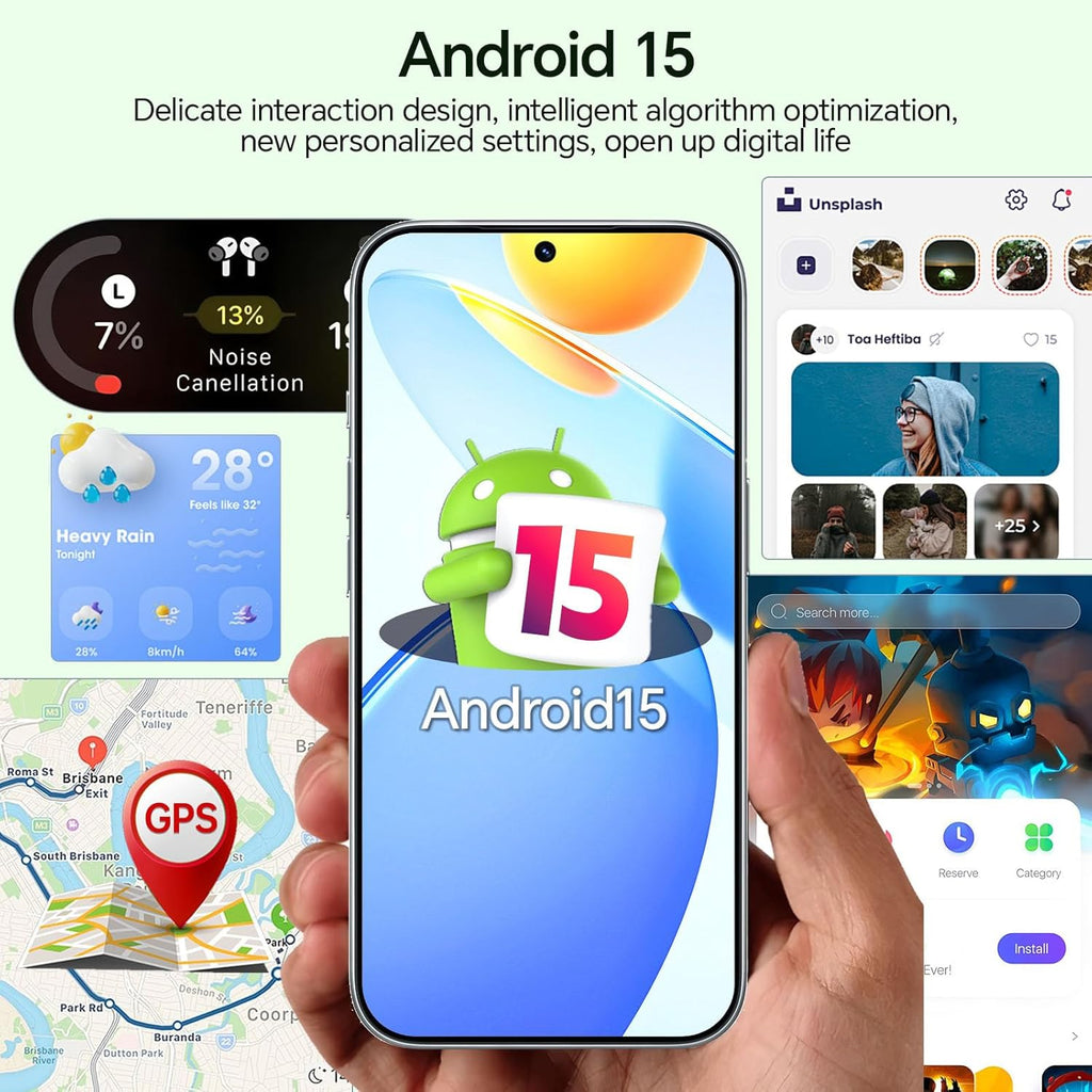 Unlocked Phones, IK17 Android 15 Smartphone, Cell Phones with 5000mAh Battery, Snapdragon 888, 16GB RAM+512GB ROM, 104MP+32MP Camera, 6.9" QHD+ 3040×1440 Screen, 5G/Dual SIM/GPS/WiFi