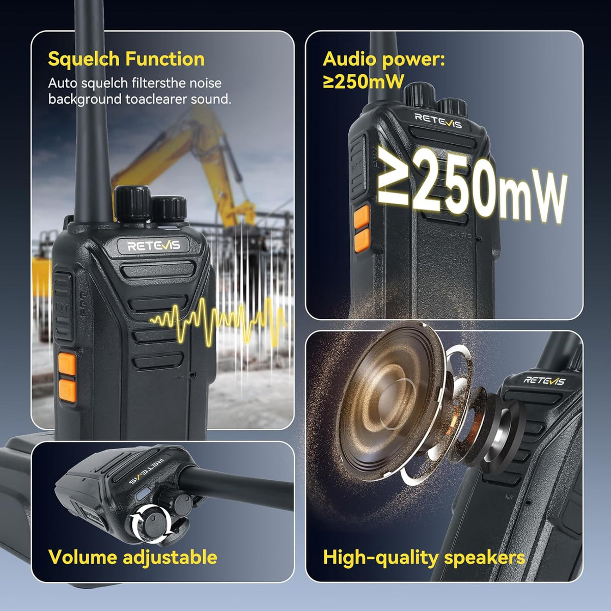 Retevis RT27 Walkie Talkies for Adults, Heavy Duty Two Way Radios, VOX Hands Free, Local Alarm, Rugged 2 Way Radio (6 Pack) with Six-Way Charger, for School Construction Site Manufacturing Restaurant