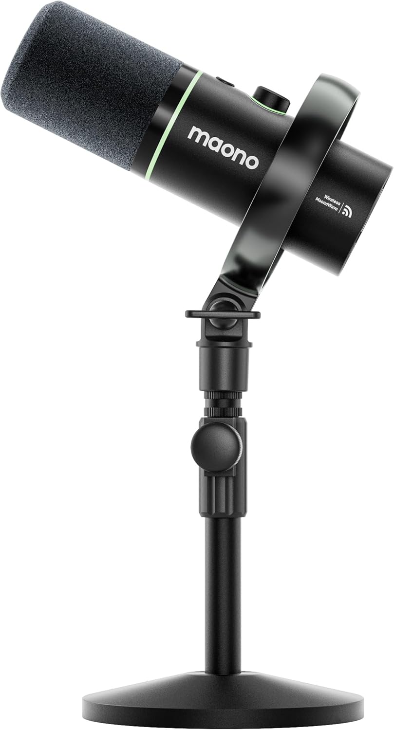 MAONO PD200W Hybrid Wireless Podcast Microphone for PC, Dynamic XLR USB Mic with Desktop Stand, Software, Noise Cancellation, for Vocal Recording, Streaming, Content Creation, Home Studio, Voiceover