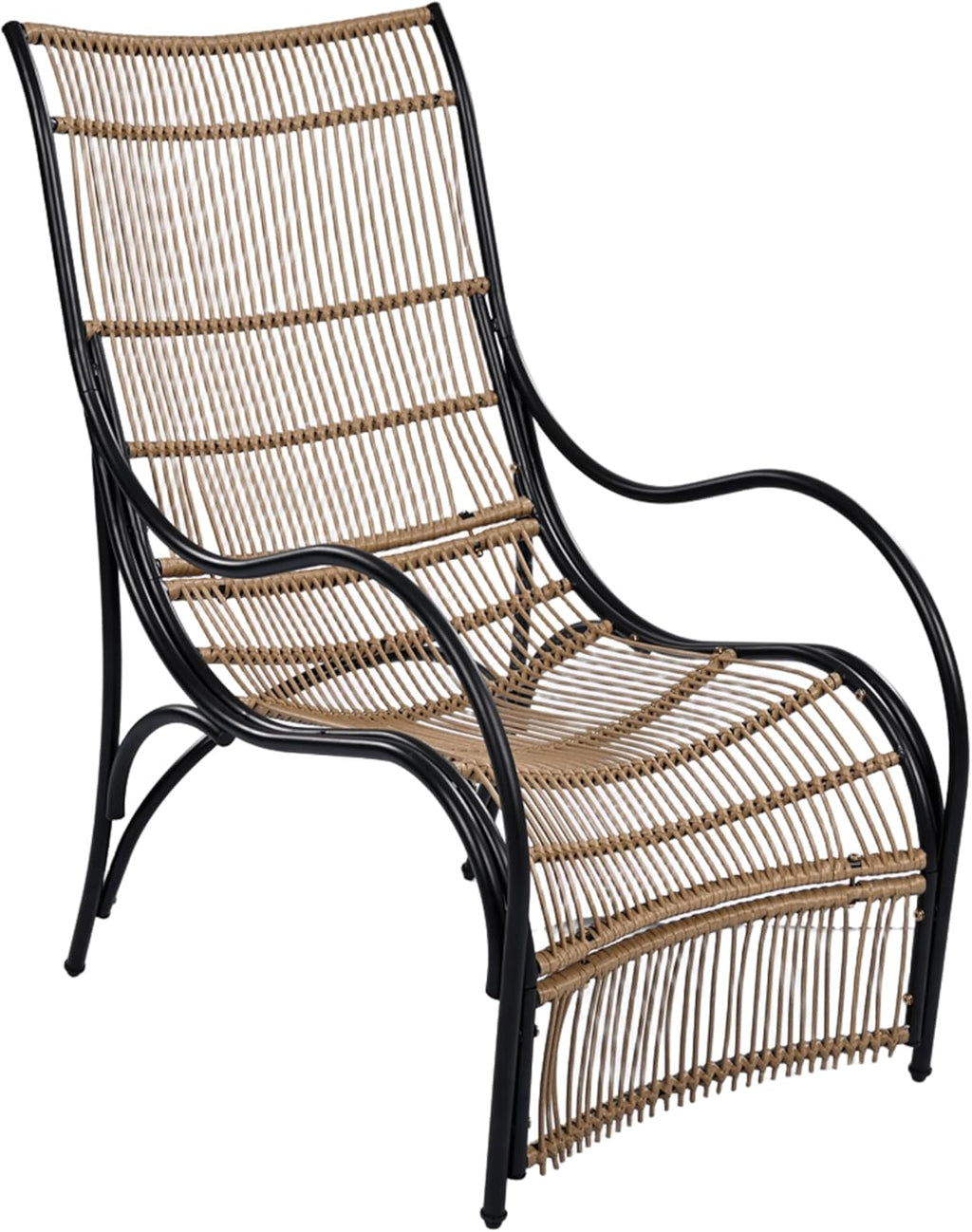 Merax 3-Pieces Patio Furniture Set, Wicker Outdoor Lounge Chairs with Footrest and Acacia Wood Table for Garden, Lawn, Pool, Balcony, Thick Soft Cushion Seating, Natural