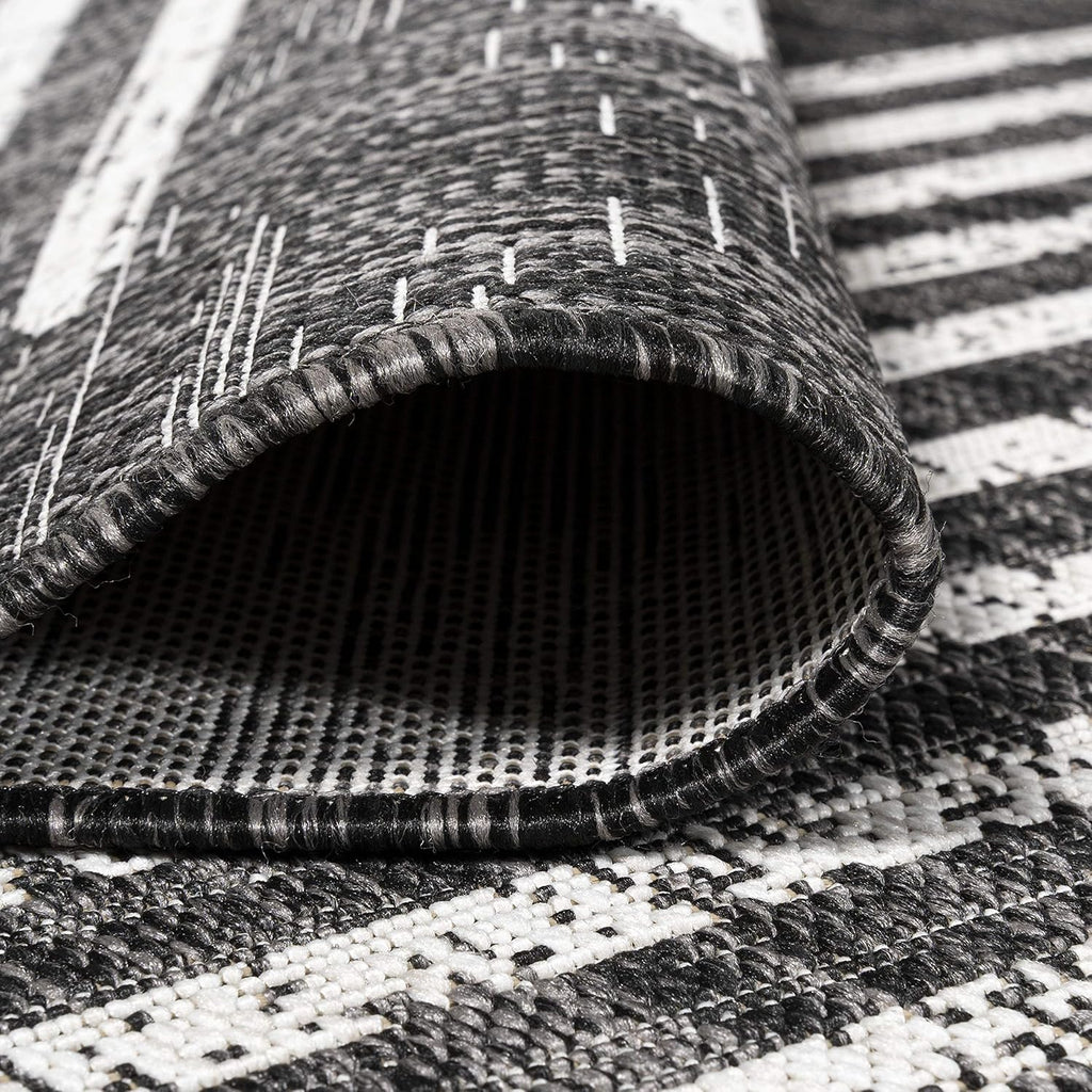 JONATHAN Y Stripe Geometric Indoor Outdoor Area Rug 8X10 Black/Ivory, Zolak Berber for Backyard, Patio, Porch, Easy-Cleaning, High Traffic, Pet-Friendly, Non-Shedding (SMB124E-8)