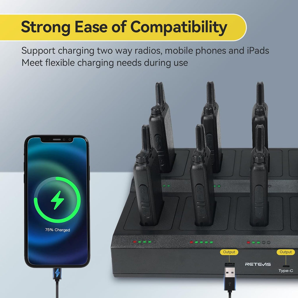 Retevis RT22 Business Walkie Talkies with Multi-Unit Charger, Two Way Radio Long Range Rechargeable, FRS, License-Free, Compact & Lightweight, for Retail Stores, Restaurants, Healthcare(10 Pack)