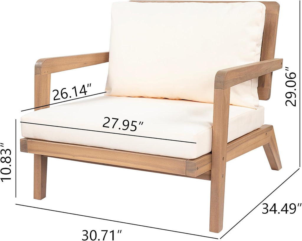 Christopher Knight Home Maeve Set of 2 Mid Century Modern Patio Furniture Acacia Wood Club Chairs, Outdoor Lounge Chairs, Relaxing Armchairs/Accent Chairs with Cushions for Patio, Light Teak+Beige